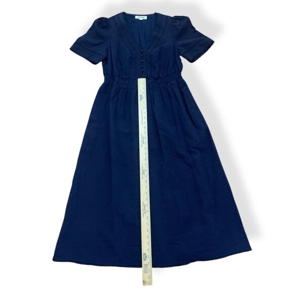 Boden Women’s Trim Double Cloth Dress Navy Blue Sz 10P Midi Romantic Cottagecore - Picture 10 of 16